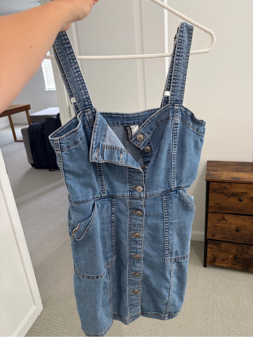 H&M Light Blue Denim Button-Up Overall Dress